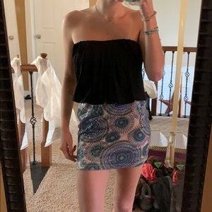 two-tone patterned strapless dress